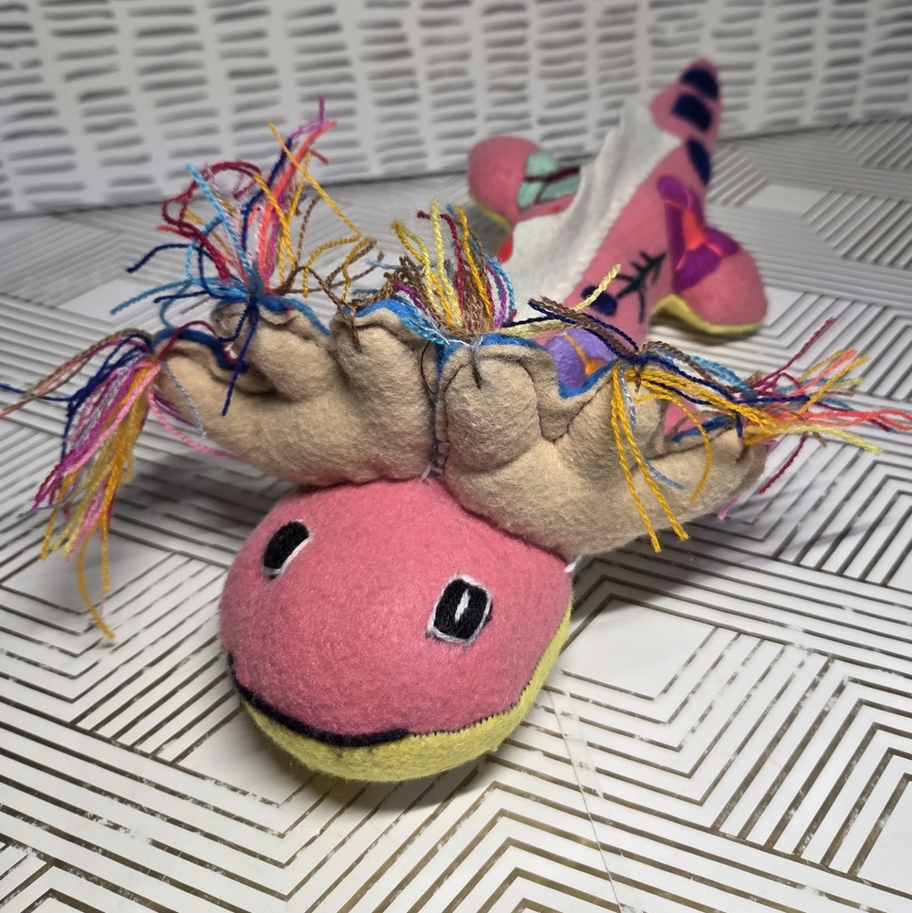 Handmade Felt Axolotl Ajolote Plush Stuffed Toy Colorful Embroidered Flowers